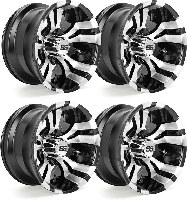 10"/12" Golf Cart Rims Wheels - Forged Aluminum w/ SS Center Caps - Fits EZGO/Club Car/Yamaha