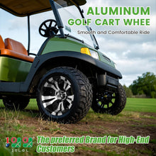 Load image into Gallery viewer, 10"/12" Golf Cart Rims Wheels - Forged Aluminum w/ SS Center Caps - Fits EZGO/Club Car/Yamaha