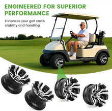 Load image into Gallery viewer, 10"/12" Golf Cart Rims Wheels - Forged Aluminum w/ SS Center Caps - Fits EZGO/Club Car/Yamaha