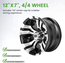Load image into Gallery viewer, 10"/12" Golf Cart Rims Wheels - Forged Aluminum w/ SS Center Caps - Fits EZGO/Club Car/Yamaha