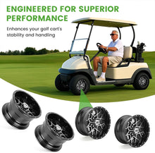 Load image into Gallery viewer, 12"/14" Golf Cart Wheels (4-Pack) - Cast Aluminum Alloy w/ SS Center Caps - Lightweight for EZGO/Club Car/Yamaha