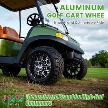 Load image into Gallery viewer, 12"/14" Golf Cart Wheels (4-Pack) - Cast Aluminum Alloy w/ SS Center Caps - Lightweight for EZGO/Club Car/Yamaha