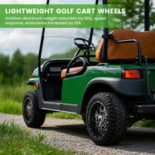 Load image into Gallery viewer, 12"/14" Golf Cart Wheels (4-Pack) - Cast Aluminum Alloy w/ SS Center Caps - Lightweight for EZGO/Club Car/Yamaha