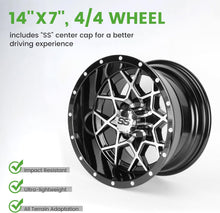 Load image into Gallery viewer, 12"/14" Golf Cart Wheels (4-Pack) - Cast Aluminum Alloy w/ SS Center Caps - Lightweight for EZGO/Club Car/Yamaha