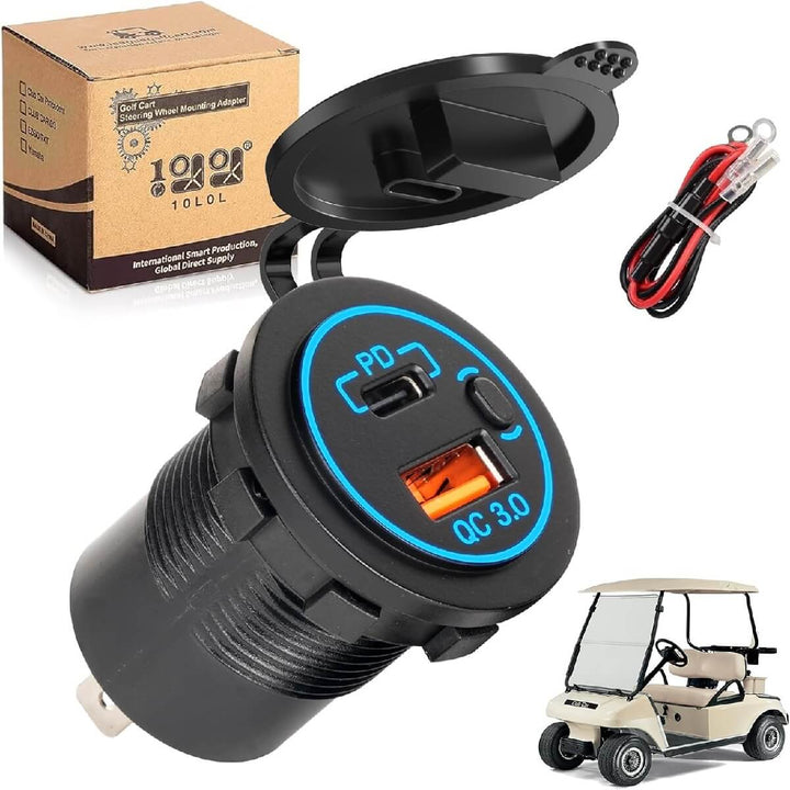 12V USB & Type-C Quick Charge 3.0 Outlet for Golf Cart, UTV, and Boat (Universal)