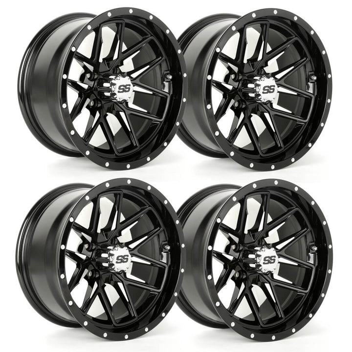 14" Golf Cart Wheel Rims - Upgraded Aluminum Wheels 4-Piece Set with Stainless Steel Center Caps