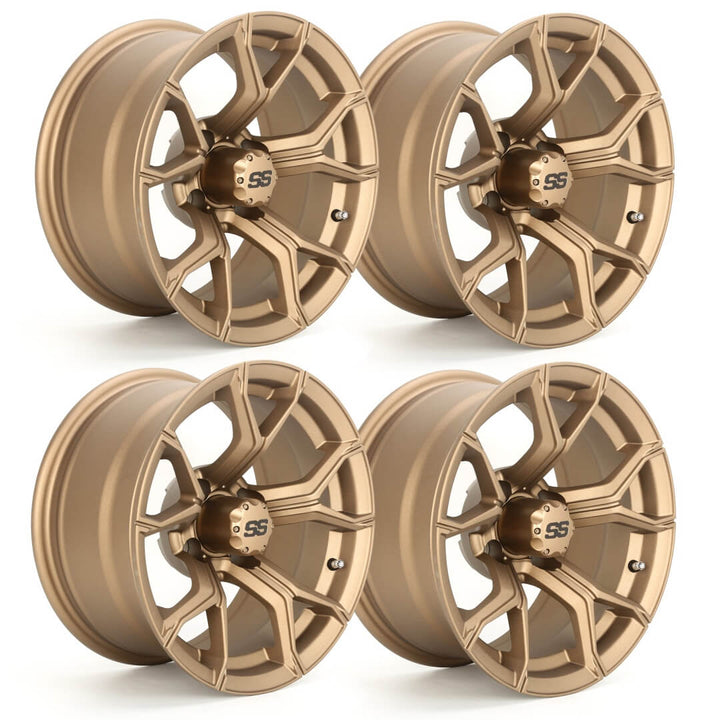 14x7 Golf Cart Rims (4-Pack) - Forged Aluminum Alloy w/ SS Center Caps - Fits EZGO/Club Car/Yamaha