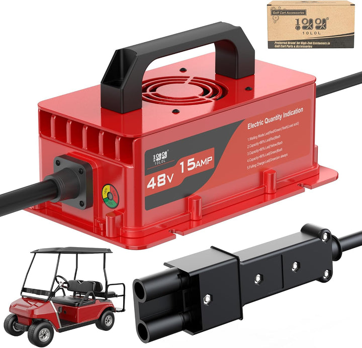 15A 48V Golf Cart Battery Charger for Yamaha G19 & G22 with 2-Pin Plug