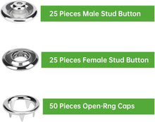 Load image into Gallery viewer, 3/8 Inch 100PCS Open-Ring Cap Gripper Grip Prong Stainless Steel Snaps Studs