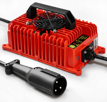 Load image into Gallery viewer, Red golf cart charger with round three-pin connector