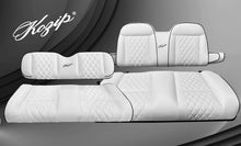 Load image into Gallery viewer, Kozip Aeris White Front and Rear Seat Cushion Set with Black Piping &amp; White Diamond Stitching with NOMAD Rear Flip Seat Kit for Yamaha Drive/G29