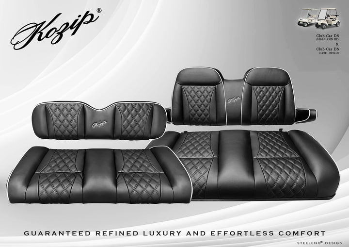 Kozip Aeris + NOMAD Rear Flip Seat Kit – Club Car DS 2000.5–2013, Black/White | BNDL-SCDS08-SFDS09-SC0031