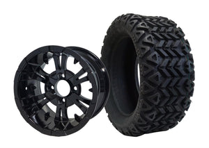 SGC 14" Vampire Black Golf Cart Wheel & STEELENG 23x10-14 All Terrain DOT Tire