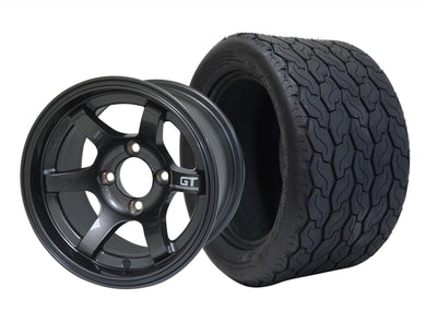 SGC 12″ GT Gunmetal Golf Cart Wheel & STEELENG 20x10-12 GECKO Street Tire (x4)