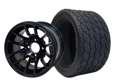 SGC 12″ Lizard Black Golf Cart Wheel & STEELENG 20x10-12 GECKO Street Tire (x4)