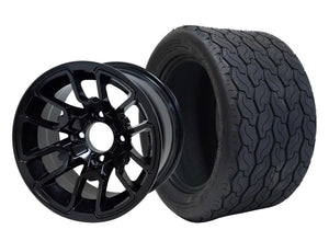 SGC 12″ Lizard Black Golf Cart Wheel & STEELENG 20x10-12 GECKO Street Tire (x4)