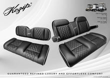 Load image into Gallery viewer, Kozip Front &amp; Rear Seat Cushion Set – Black with White Piping – Black Cross Stitch for Club Car Precedent (2004-2018), Tempo (2018-Up), Onward (2017-Up)