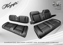 Load image into Gallery viewer, Kozip Front &amp; Rear Seat Cushion Set – Black with White Piping – Black Cross Stitch for Yamaha G29 (Drive 2007-Up) &amp; Drive 2 (2016-Up)