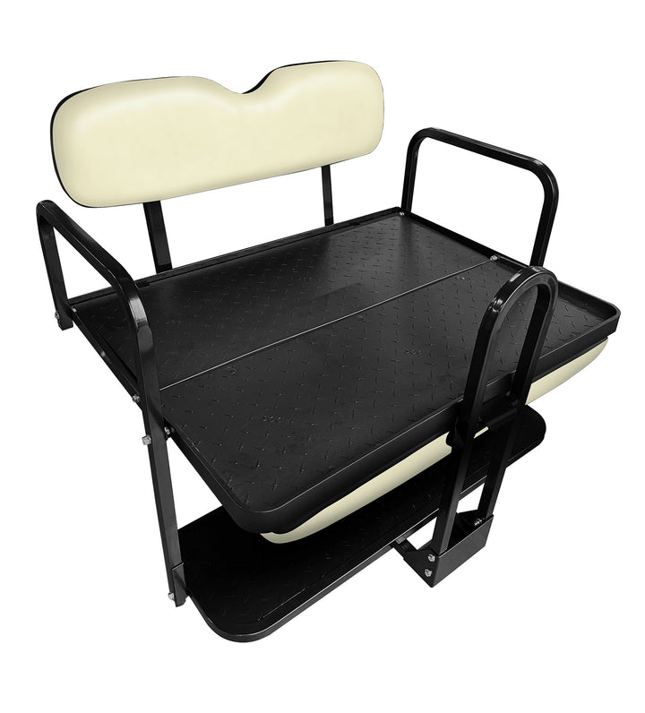 SGC NOMAD Rear Flip Seat Kit for Club Car DS 2000.5–2013 – Ivory Cushions, Roof Supports, Cargo Bed, Grab Bar & Trailer Hitch