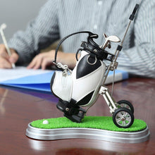 Load image into Gallery viewer, Golf Bag Pen Holder Desk Set – 3 Club Pens with Movable Push Cart (Red &amp; White)