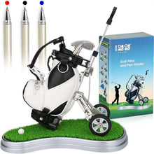 Load image into Gallery viewer, Golf Bag Pen Holder Desk Set – 3 Club Pens with Movable Push Cart (Red &amp; White)