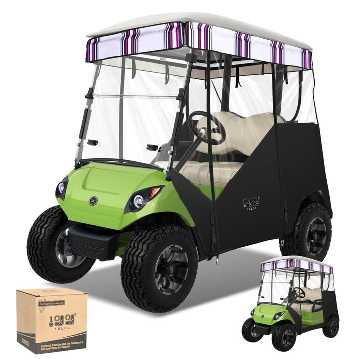 3-Sided Track Style Striped Golf Cart Enclosure for Yamaha G29 (Drive) – 2 Passenger Weather Cover