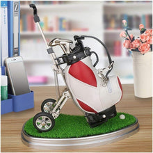 Load image into Gallery viewer, Golf Bag Pen Holder Desk Set – 3 Club Pens with Movable Push Cart (Red &amp; White)