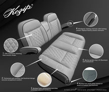 Load image into Gallery viewer, Kozip Aeris Gray Front and Rear Seat Cushion Set with Black Piping &amp; Gray Diamond Stitching with NOMAD Rear Flip Seat Kit for EZGO RXV