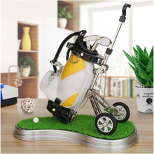 Load image into Gallery viewer, Golf Bag Pen Holder Desk Set – 3 Club Pens with Movable Push Cart (Yellow &amp; White)