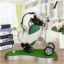 Load image into Gallery viewer, Golf Bag Pen Holder Desk Set – 3 Club Pens with Movable Push Cart (Green &amp; White)