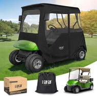 2 Passenger Black Golf Cart Enclosure with 2 Door Zippers for EZGO TXT & RXV – 600D Weather Cover