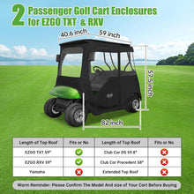 Load image into Gallery viewer, 2 Passenger Black Golf Cart Enclosure with 2 Door Zippers for EZGO TXT &amp; RXV – 600D Weather Cover