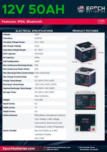 Load image into Gallery viewer, EPOCH 12V 50Ah LiFePO4 Deep Cycle Lithium Battery for RV, Marine, Solar Replacement
