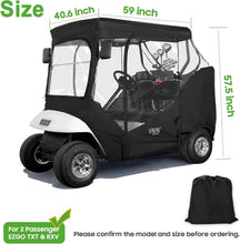 Load image into Gallery viewer, 2 Passenger Beige &amp; Black Golf Cart Enclosure for EZGO TXT &amp; RXV – 4-Sided Clear Window Weather Cover