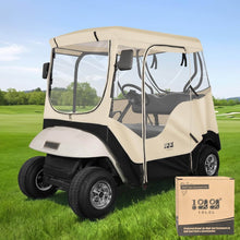 Load image into Gallery viewer, 2 Passenger Beige &amp; Black Golf Cart Enclosure for EZGO TXT &amp; RXV – 4-Sided Clear Window Weather Cover