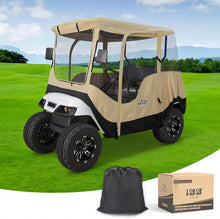 Load image into Gallery viewer, 2 Passenger Khaki &amp; Black Golf Cart Enclosure for EZGO TXT &amp; RXV – 4-Sided Clear Window Weather Cover
