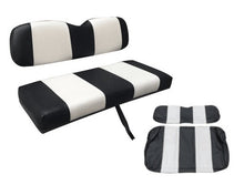 Load image into Gallery viewer, NOMAD Black &amp; White Rear Flip Seat Kit with Matching Front Covers for EZGO RXV Golf Cart