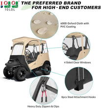 Load image into Gallery viewer, 2 Passenger Khaki Golf Cart Enclosure for Club Car Precedent, Onward &amp; Tempo – Short Roof