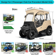 Load image into Gallery viewer, 2 Passenger Khaki Golf Cart Enclosure for Club Car Precedent, Onward &amp; Tempo – Short Roof