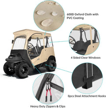Load image into Gallery viewer, 2 Passenger Khaki Golf Cart Enclosure for Club Car Precedent, Onward &amp; Tempo – Short Roof