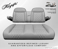 Kozip Aeris Yamaha G29 (Drive) Front & Rear Seat Cushion Set with NOMAD Rear Flip Seat Kit – Gray with Black Piping & Gray Diamond Stitching