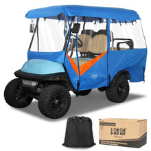 Load image into Gallery viewer, 4 Passenger Blue &amp; Orange Golf Cart Enclosure – Extended Roof Fit for Yamaha, EZGO &amp; Club Car with Explosion-Proof Zipper
