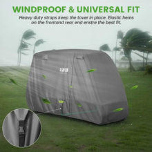 Load image into Gallery viewer, Gray Golf Cart Cover for Extended Roof – Yamaha, EZGO &amp; Club Car (2, 4 &amp; 4+2 Passenger)