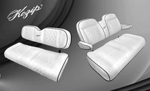 Load image into Gallery viewer, Kozip Aeris White Front and Rear Seat Cushion Set with Black Piping &amp; White Diamond Stitching with NOMAD Rear Flip Seat Kit for Yamaha Drive2