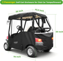 Load image into Gallery viewer, Black 2 Passenger Golf Cart Enclosure for Club Car Tempo/Onward – 600D Waterproof