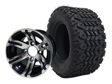 Load image into Gallery viewer, SGC 10″ Bulldog Machined/Black Golf Cart Wheel &amp; Tire Combo – Aluminum Alloy Wheel with STEELENG 18″x9″-10″ All-Terrain DOT Tire
