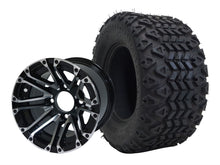 Load image into Gallery viewer, SGC 10″ Lancer Machined/Black Golf Cart Wheel &amp; Tire Combo – Aluminum Alloy Wheel with STEELENG 18″x9″-10″ All-Terrain DOT Tire