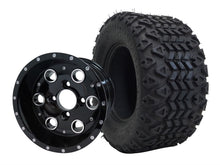 Load image into Gallery viewer, SGC 10″ Pioneer Glossy Black Golf Cart Wheel &amp; Tire Combo – Aluminum Alloy Wheel with STEELENG 18″x9″-10″ All-Terrain DOT Tire