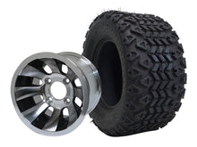 Load image into Gallery viewer, SGC 10″ Revolver Machined/Black Golf Cart Wheel &amp; Tire Combo – Aluminum Alloy Wheel with STEELENG 18″x9″-10″ All-Terrain DOT Tire