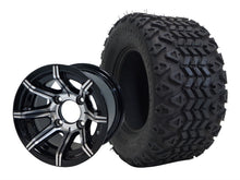 Load image into Gallery viewer, SGC 10″ Spider Machined/Black Golf Cart Wheel &amp; Tire Combo – Aluminum Alloy Wheel with STEELENG 18″x9″-10″ All-Terrain DOT Tire